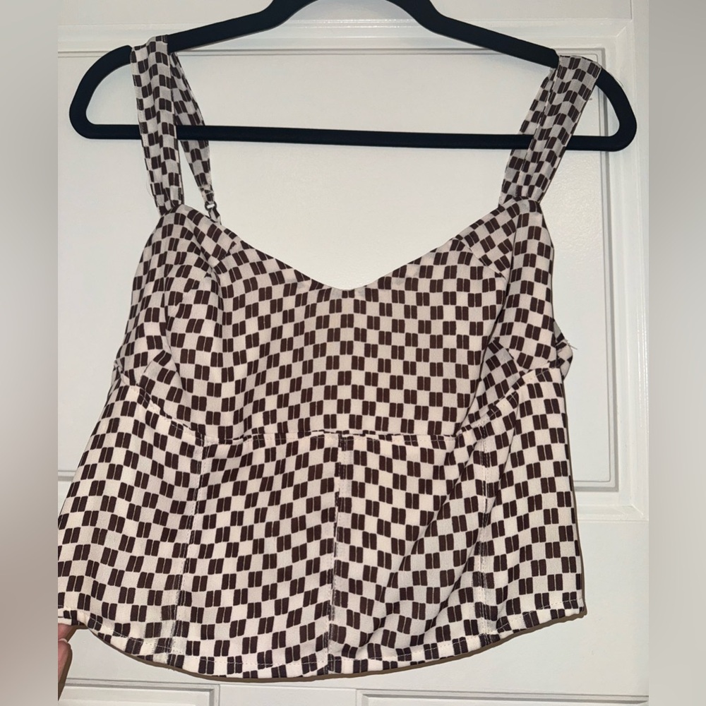 Abercrombie & Fitch Brown and White Checkered Tank Top